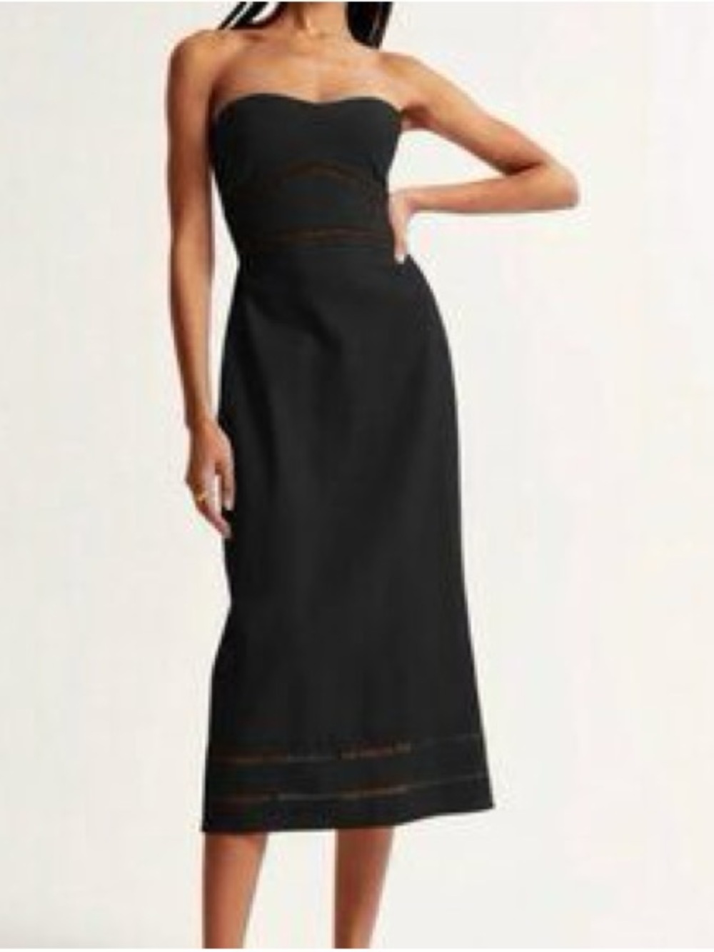 Abercrombie & Fitch Linen Blend Strapless Black Midi Dress